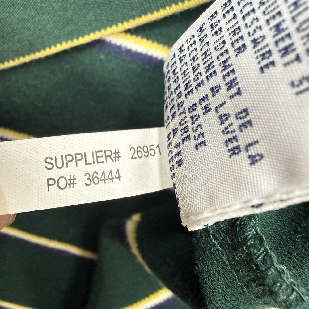 Vintage Ralph Lauren Custom Fit Polo Shirt Green Striped Short Sleeve Size XL